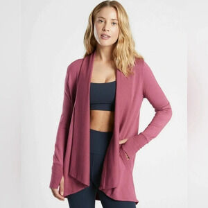 Athleta Womens XS Mauve Pink Prayanama Open Front Cardigan Wrap‎ Modal Knit Cozy